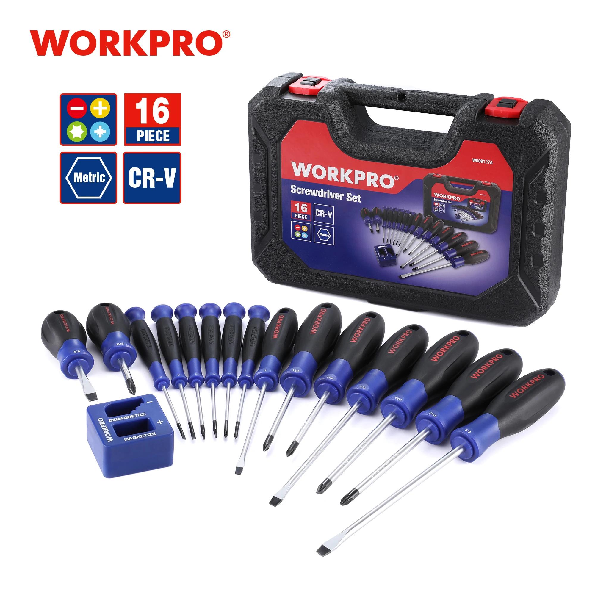 WORKPRO 16PC ڱ ũ ̹ Ʈ Phillips Slotted Pozi  Pricision Screwdriver Set For Fix Repair DIY With Durable Case